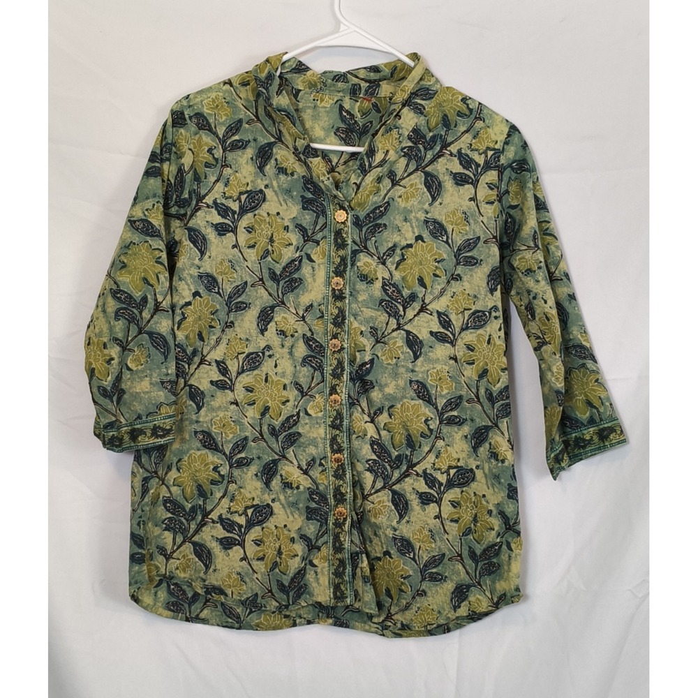 Jaipur Morni Cotton Blouse Flower Buttons‎ Size M/L India Boho Cottage